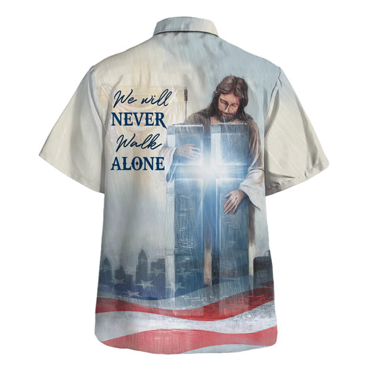 UniJames Jesus We Will Never Walk Alone Hawaiian Shirt - Christian Hawaiian Shirt - Religious Hawaiian Shirts