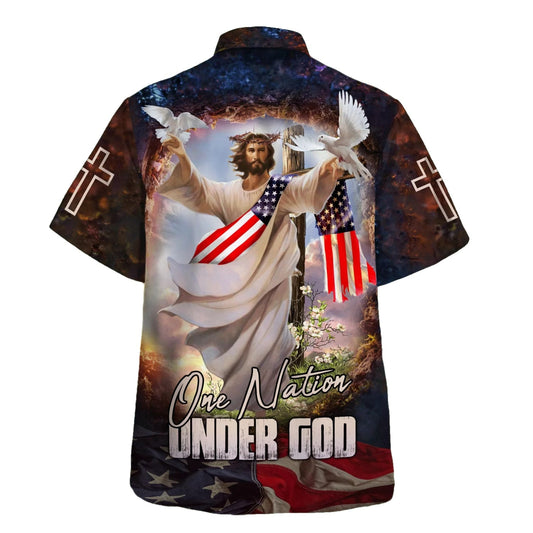 UniJames Jesus With His Arms Open Dove Hawaiian Shirt - One Nation Under God Hawaiian Shirts For Men & Women - Christian Hawaiian Shirt