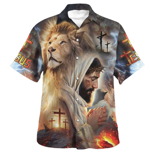 UniJames Jesus With Lion Hawaiian Shirt - Christian Hawaiian Shirt - Religious Hawaiian Shirts