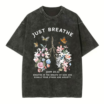 Just Breathe Boho Christian Washed TShirt  