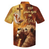 UniJames Keep Our Eyes On Jesus Hawaiian Shirt For Men - Hand Of Jesus Lion Hawaiian Shirts - Christian Hawaiian Shirt