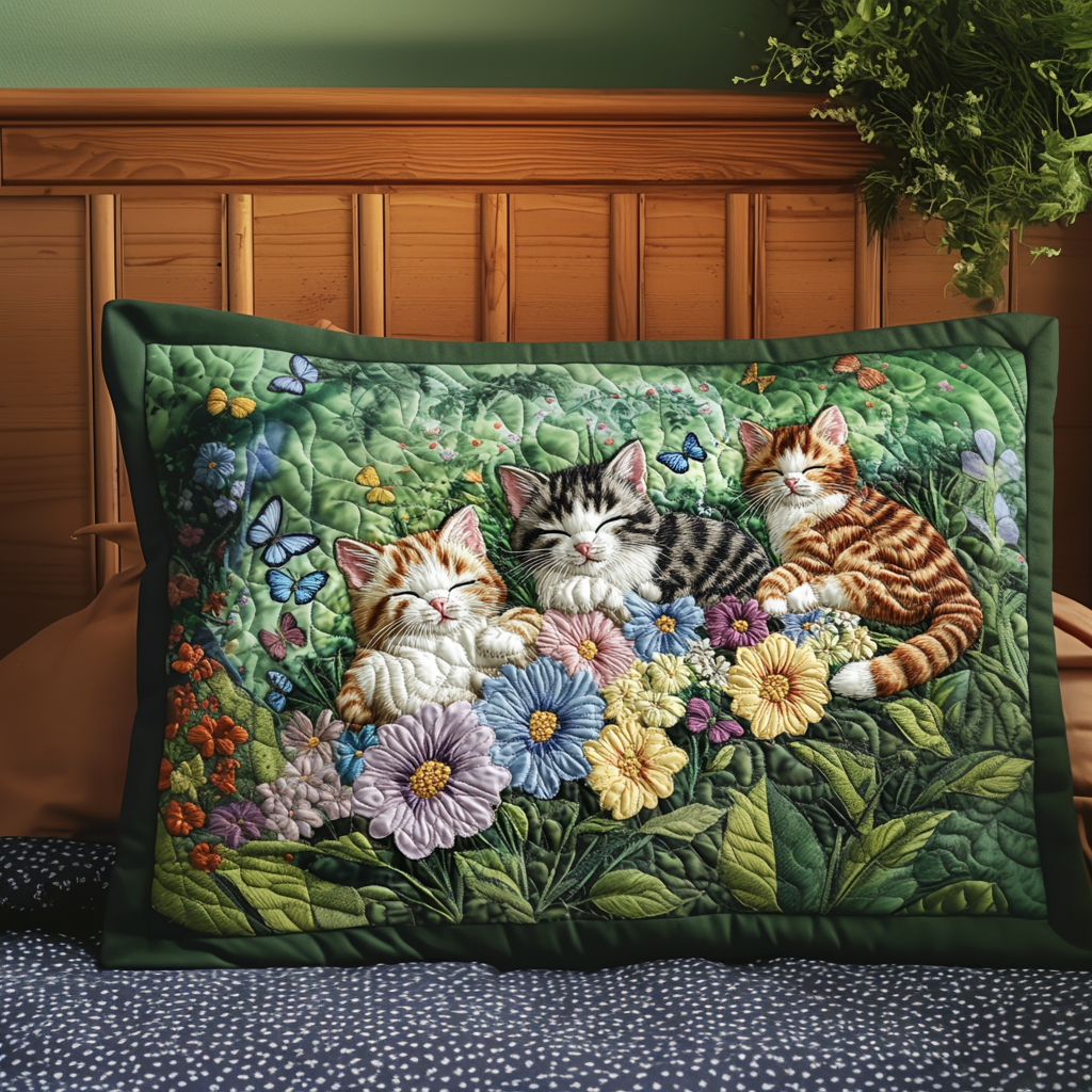 Kittens and Flowers Quilted Bedding Pillow Case NCU0NT6544