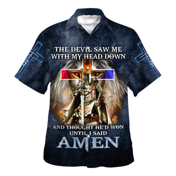 UniJames Knight Templar The Devil Saw Me With My Head Down Lion Hawaiian Shirt - Christian Hawaiian Shirt - Religious Hawaiian Shirts