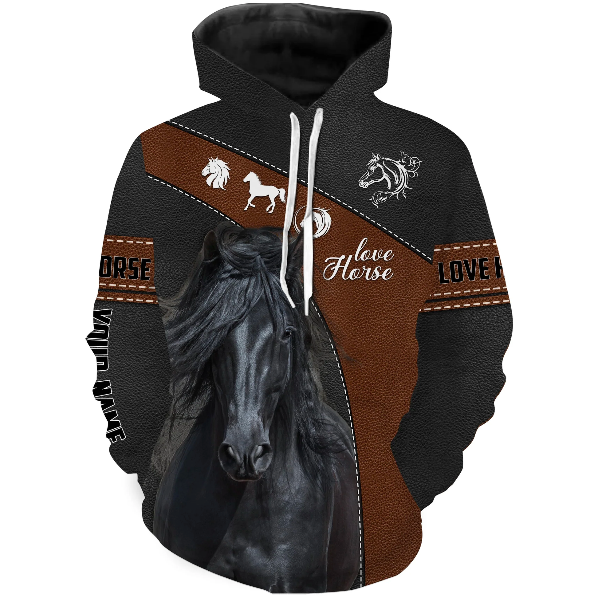Uni Custom Name Black Horse Lover 3D Hoodie