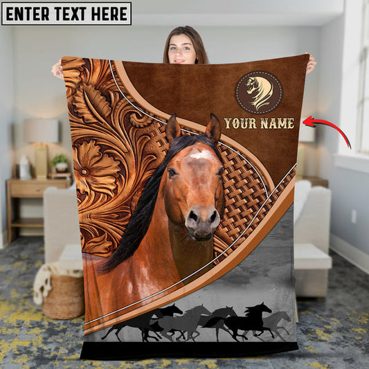 Uni Custom Name American Quarter Horse Carving Pattern 3D Blanket