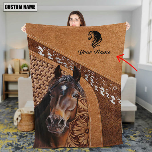 Uni Custom Name Horse Lovers Carving Pattern 3D Blanket