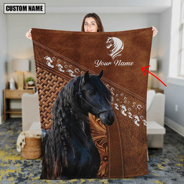 Uni Custom Name Friesian Horse Lovers Carving Pattern 3D Blanket