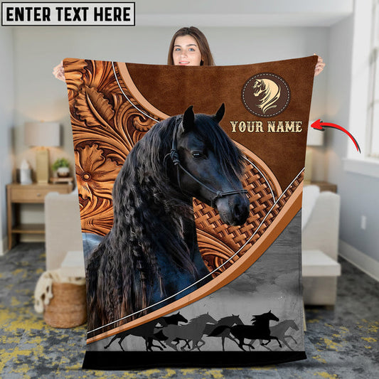 Uni Custom Name Friesian Horse Carving Pattern 3D Blanket