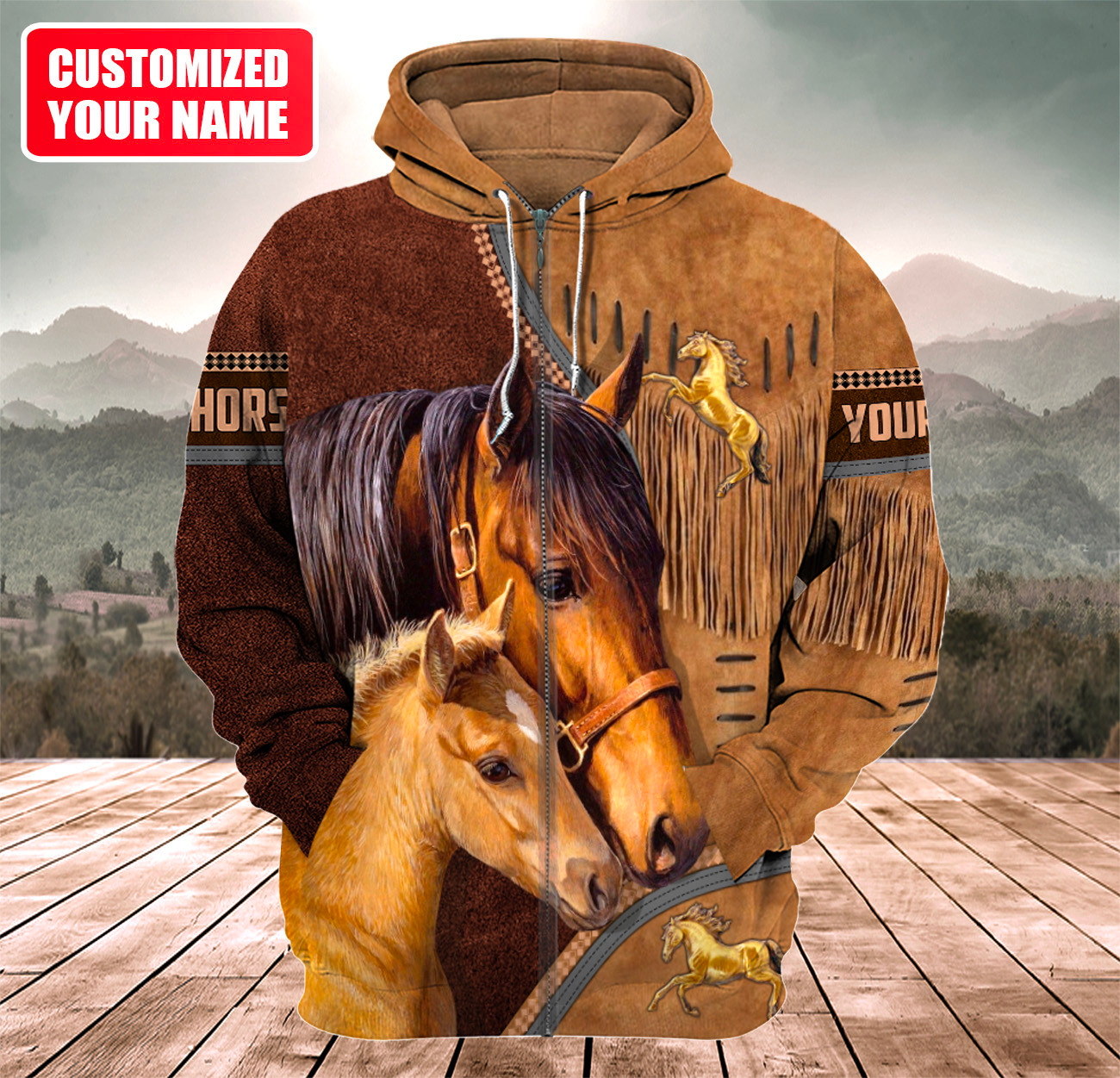 Uni Custom Name Brown Horse Lovers 3D Hoodie