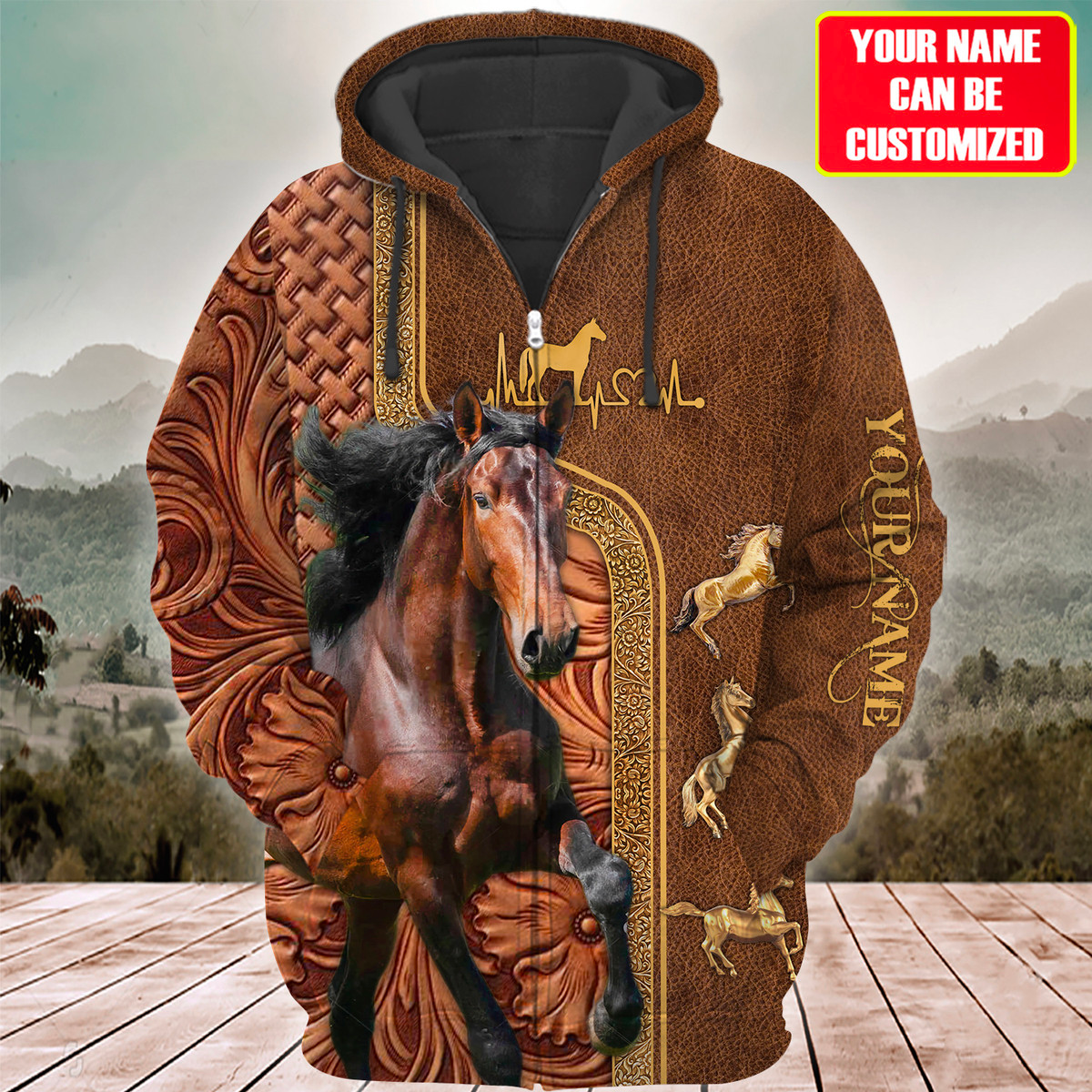 Uni Custom Name Brown Horse Lovers 3D Hoodie