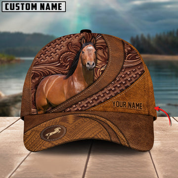 Uni American Quarter Horse Carving Leather Pattern Custom Name Cap