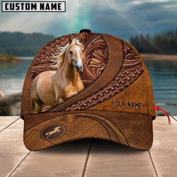 Uni Palomino Horse Carving Leather Pattern Custom Name Cap