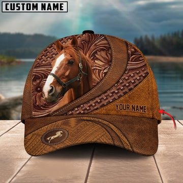 Uni Thoroughbred Horse Carving Leather Pattern Custom Name Cap
