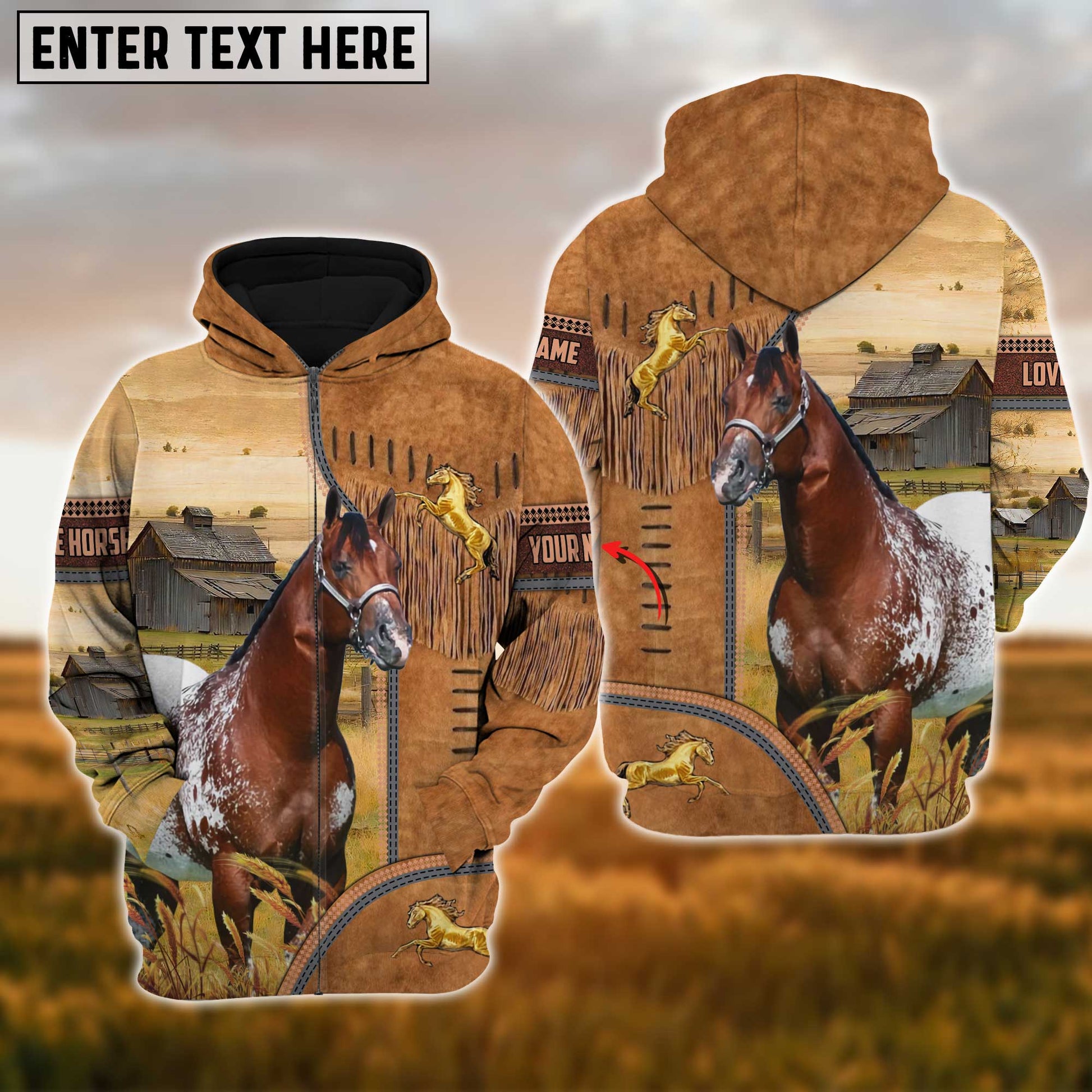 Uni Custom Name Farm Horse Lovers 3D Printed Hoodie