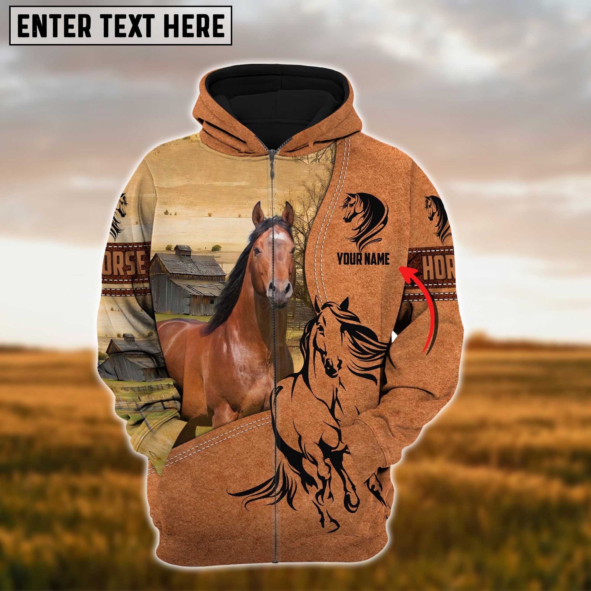 Uni Custom Name Farm Horse Lovers 3D Printed Hoodie