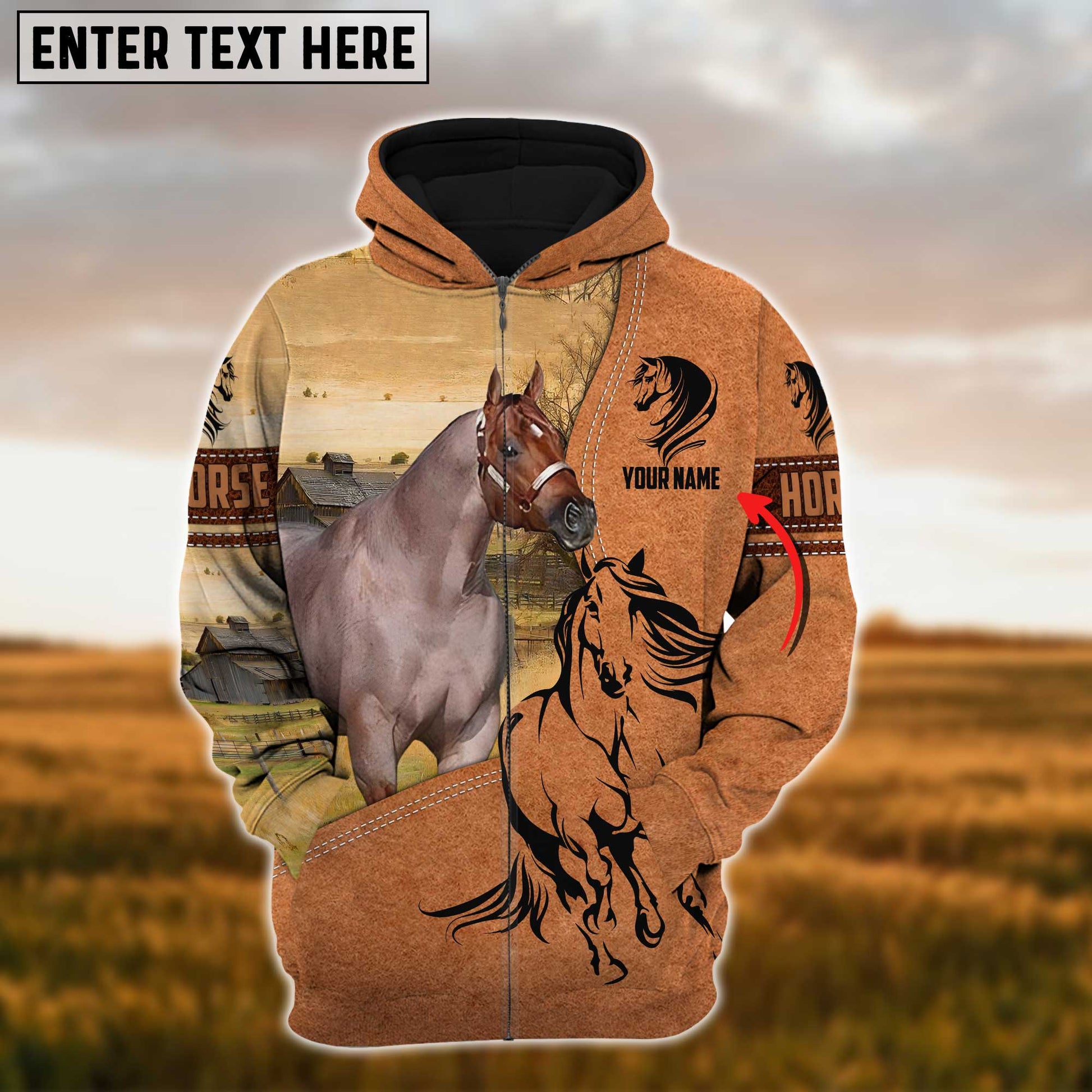 Uni Custom Name Farm Horse Lovers 3D Printed Hoodie