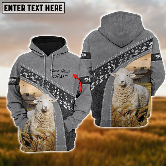 Uni Personalized Name Sheep Cattle Grey Pattern 3D Printed Hoodie