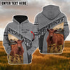 Uni Personalized Name Red Angus Cattle Grey Pattern 3D Printed Hoodie