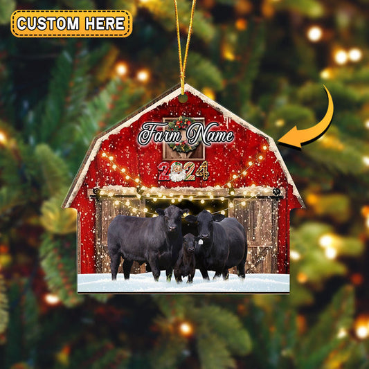 Uni Black Angus Cattle Christmas Gift Red Barn Custom Shape Acrylic Ornament