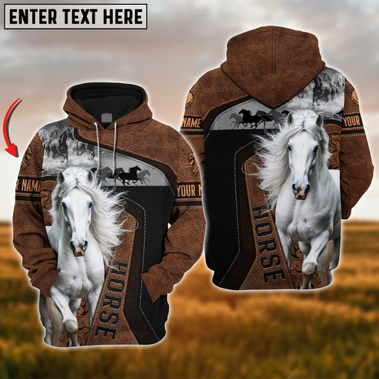 Uni Custom Name White Horse Leather Pattern 3D Hoodie