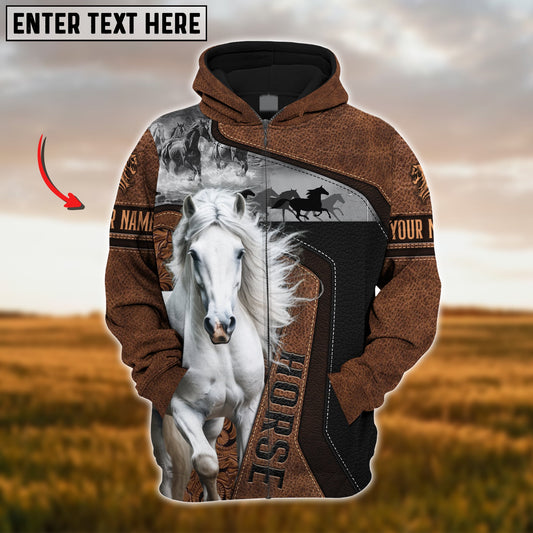 Uni Custom Name White Horse Leather Pattern 3D Hoodie