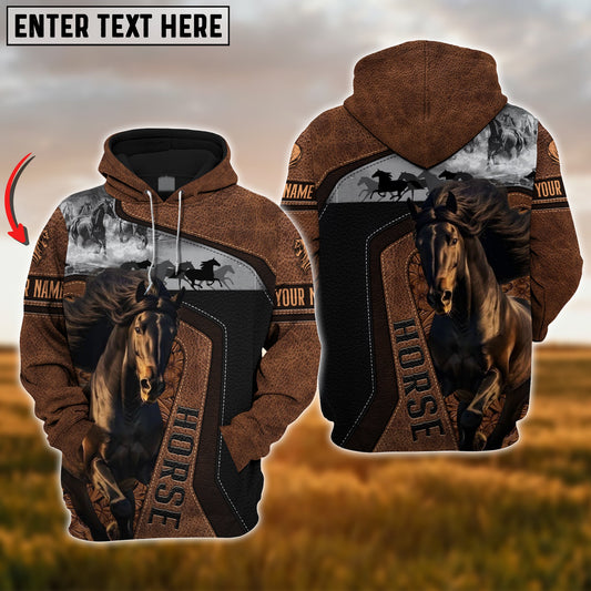 Uni Custom Name Black Horse Leather Pattern 3D Hoodie