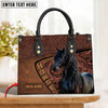 Unijames Friesian Horse Carving Leather Pattern Custom Name 3D Leather Handbag