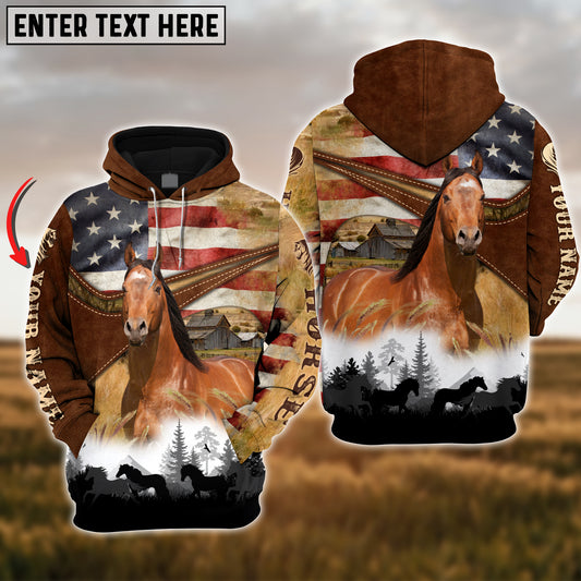Uni Custom Name American Quarter Horse US Flag 3D Hoodie
