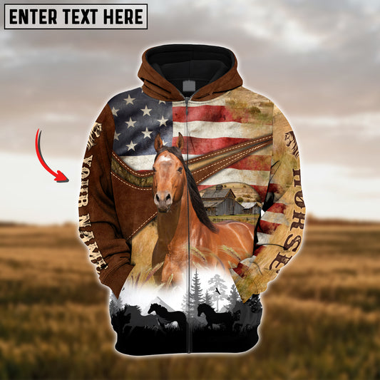 Uni Custom Name American Quarter Horse US Flag 3D Hoodie