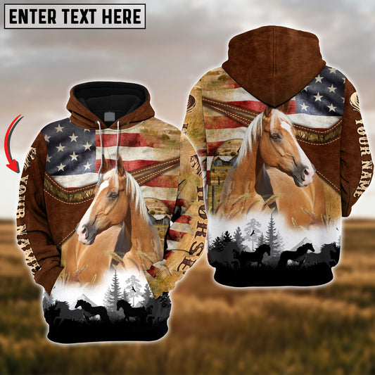 Uni Custom Name USA Flag Palomino Horse 3D Hoodie