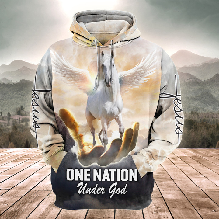 Uni Horse Lovers One Nation Under God 3D Hoodie