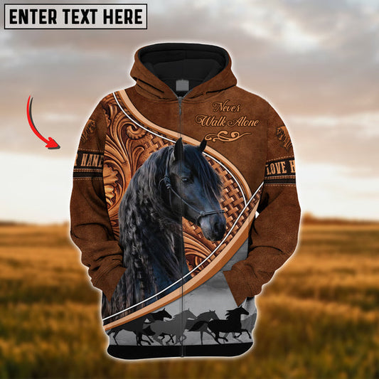 Uni Custom Name Friesian Horse Never Walk Alone 3D Hoodie