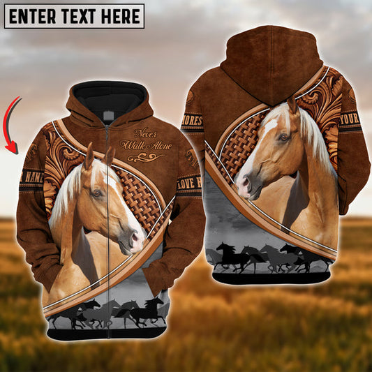 Uni Custom Name Palomino Horse Never Walk Alone 3D Hoodie