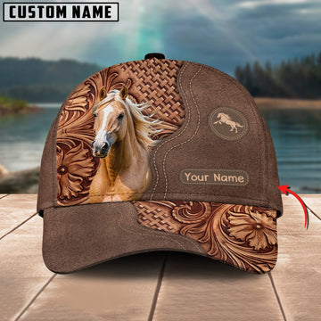 Uni Palomino Horse Carving Leather Pattern Personalized Name Cap