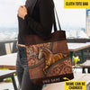 Unijames Horse Vintage Carving Leather Pattern Custom Name 3D Tote Bag
