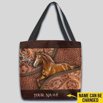 Unijames Horse Vintage Carving Leather Pattern Custom Name 3D Tote Bag