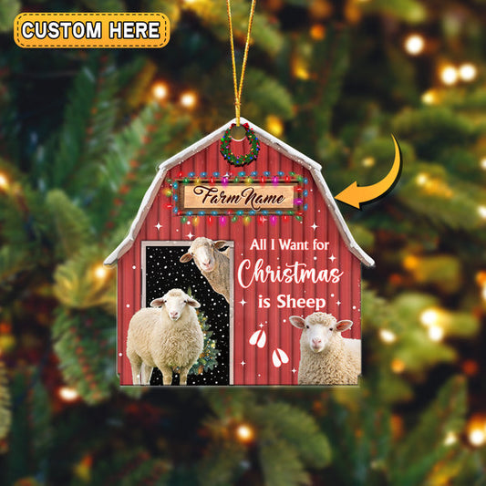 Uni Sheep Cattle Christmas Gift Red Barn Custom Shape Acrylic Ornament