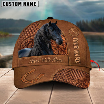Uni Friesian Horse Carving Leather Pattern Custom Name 3D Classic Cap