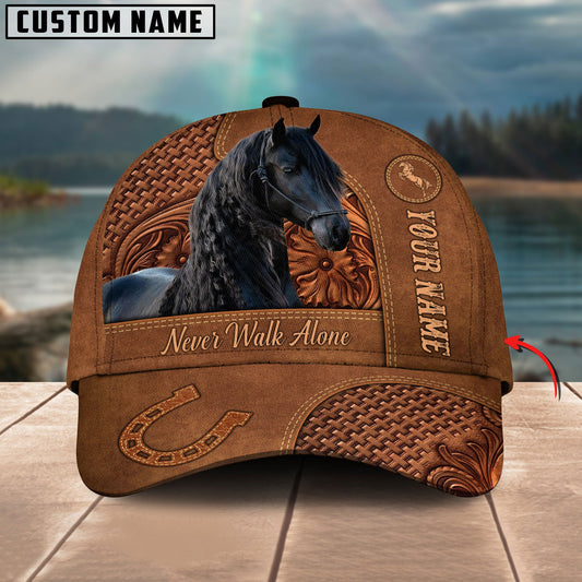 Uni Friesian Horse Carving Leather Pattern Custom Name 3D Classic Cap
