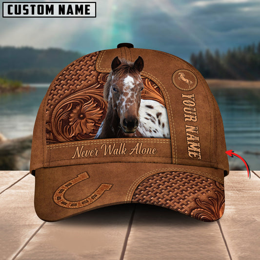 Uni Appaloosa Horse Carving Leather Pattern Custom Name 3D Classic Cap