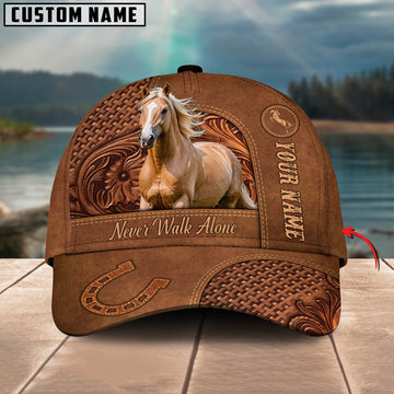 Uni Palomino Horse Carving Leather Pattern Personalized Name Cap
