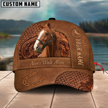 Uni Thoroughbred Horse Carving Leather Pattern Custom Name 3D Classic Cap