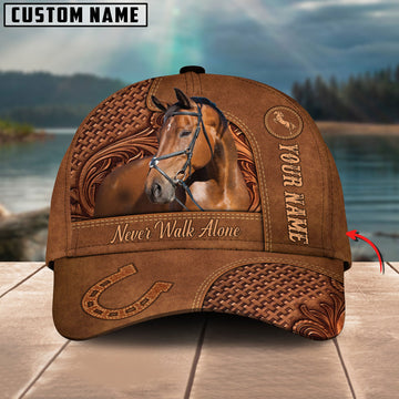Uni Warmblood Horse Carving Leather Pattern Custom Name 3D Classic Cap