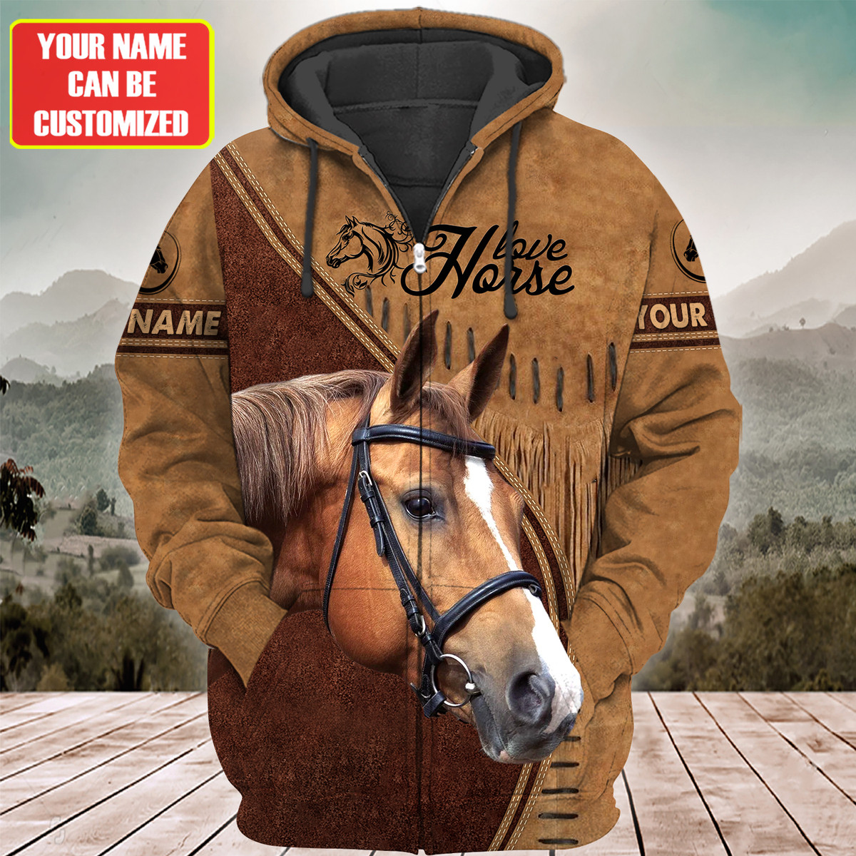 Uni Custom Name Horse Light Brown 3D Printed Hoodie