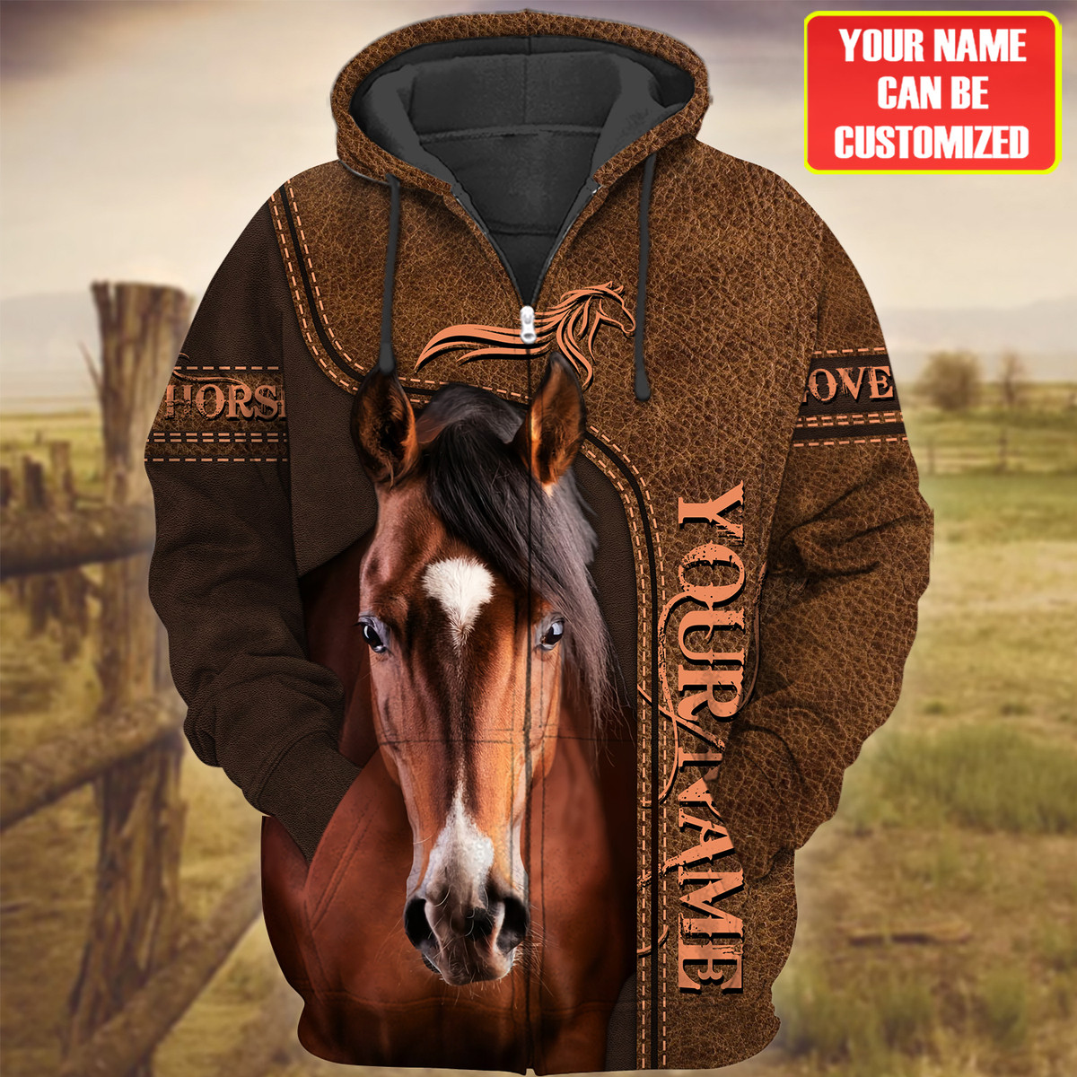 Uni Custom Name Horse Brown 3D Printed Hoodie