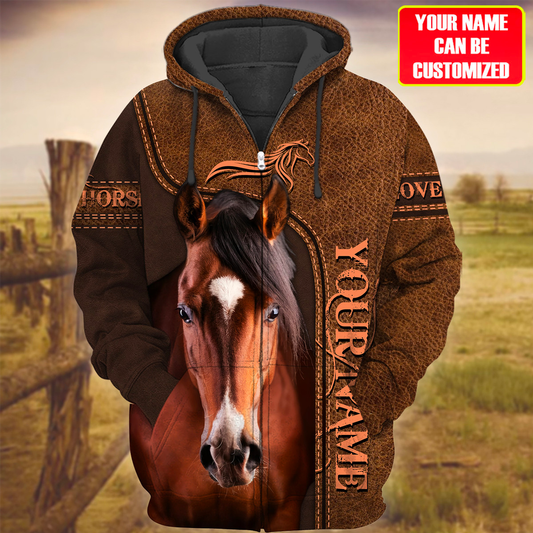 Uni Custom Name Horse Brown 3D Printed Hoodie