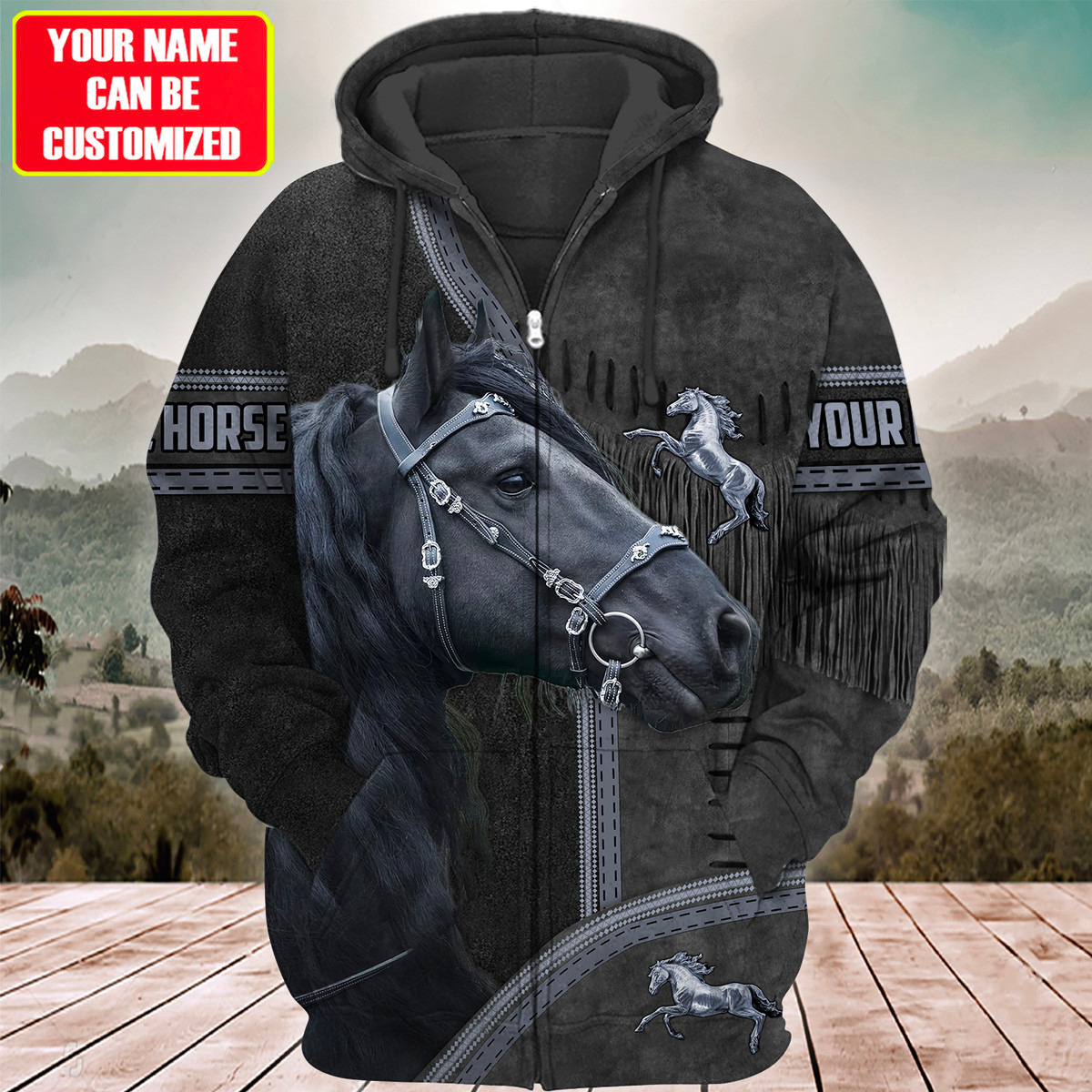 Uni Custom Name Black Horse Lover 3D Hoodie