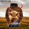 Uni Custom Name Highland Cattle Carving Leather Pattern 3D Hoodie