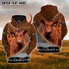 Uni Custom Name Red Angus Cattle Carving Leather Pattern 3D Hoodie