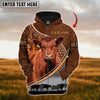 Uni Custom Name Red Angus Cattle Carving Leather Pattern 3D Hoodie